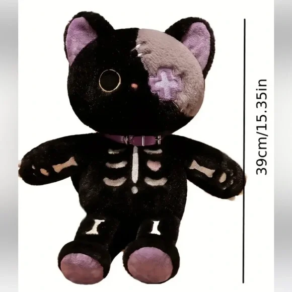 {NEW} Cute Skeleton Cat Doll Plush Toy Black - Picture 4 of 6